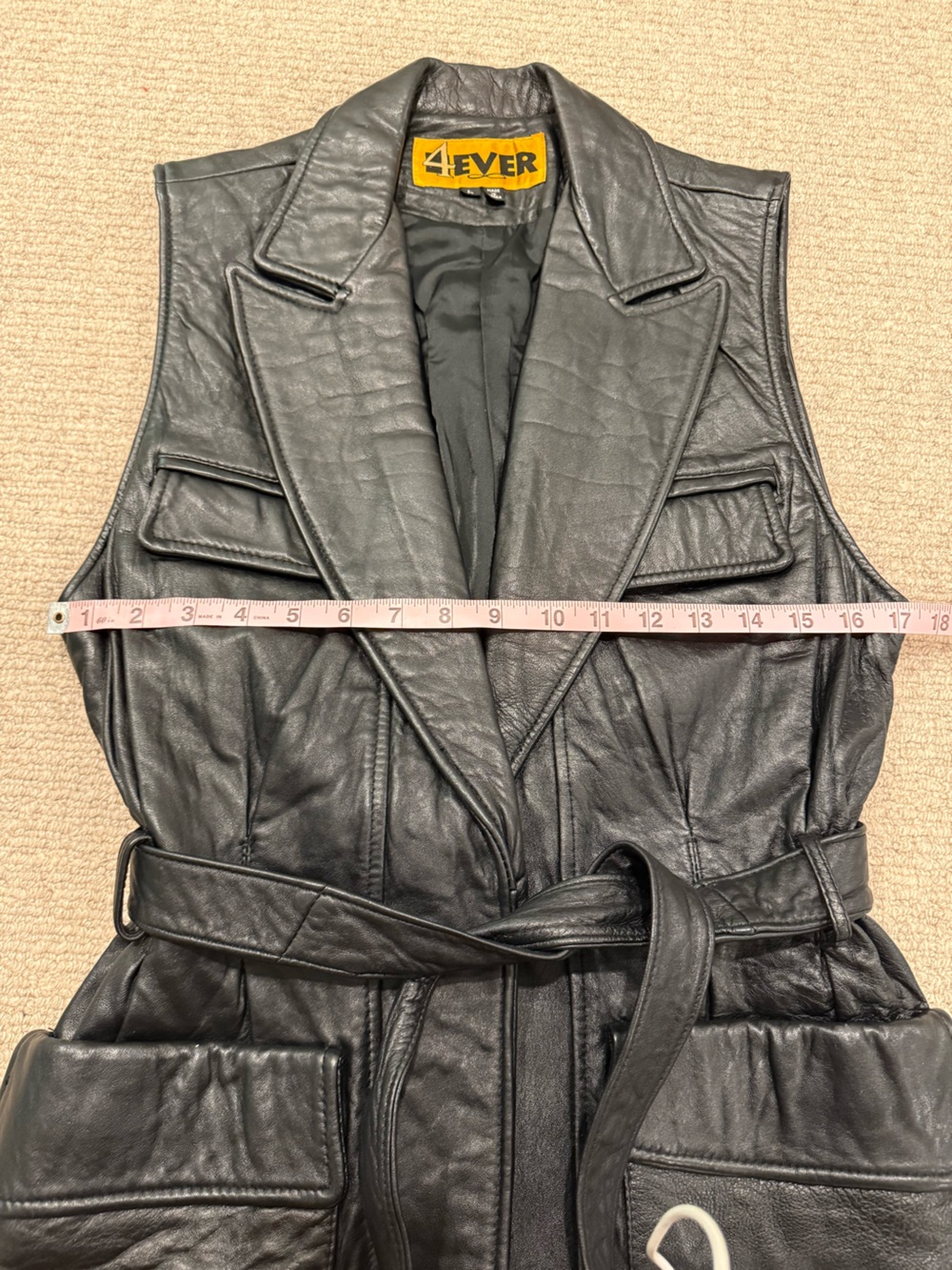VINTAGE 1980’s 1990’s genuine leather belted vest sleeveless jacket 4 Ever brand - Picture 8 of 16
